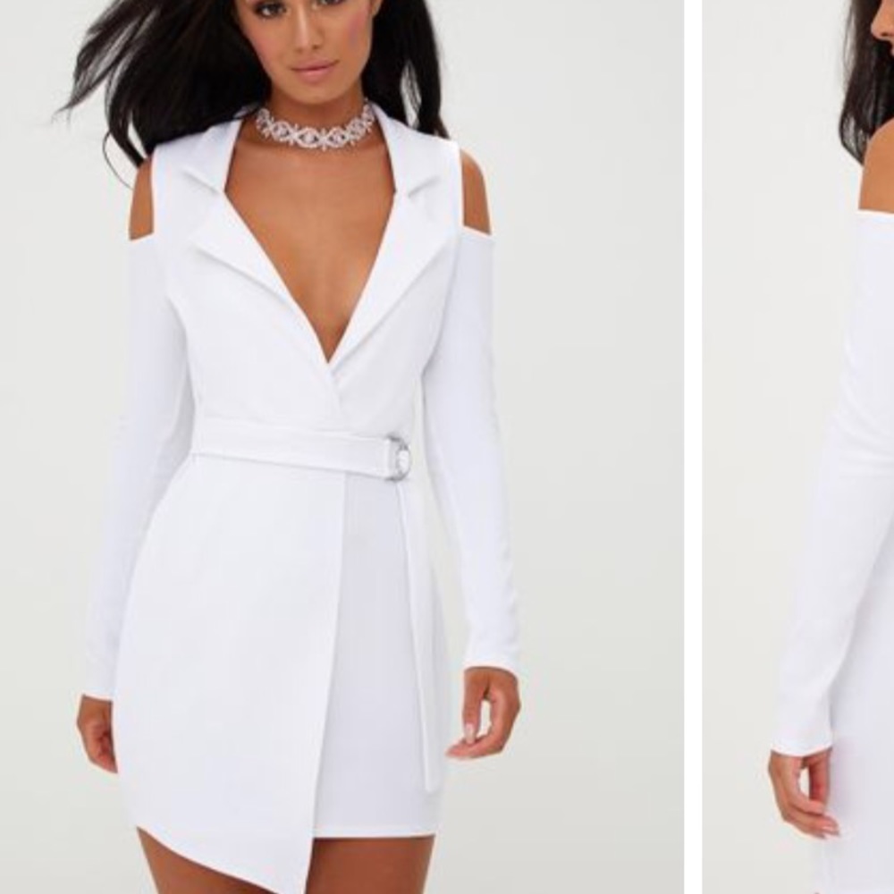 White cold shoulder dress